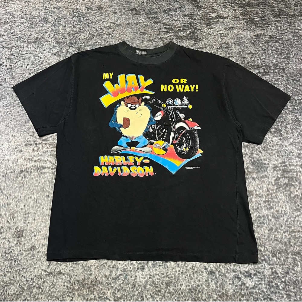 VTG 1993 Harley Davidson Taz My Way‎ Or No Way T Shirt Mens XL Black USA Graphic